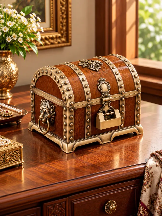 Brass jewellery box with a domed lid