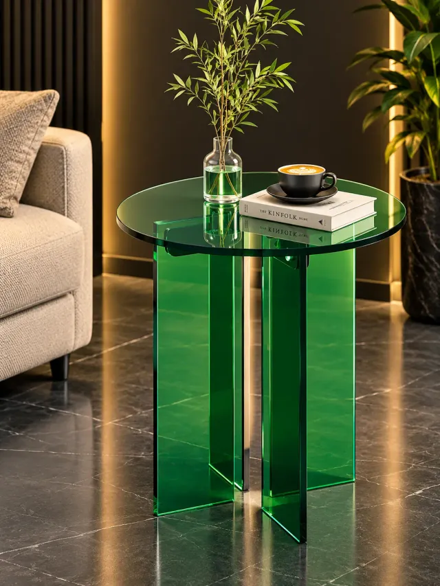 Green glass side table