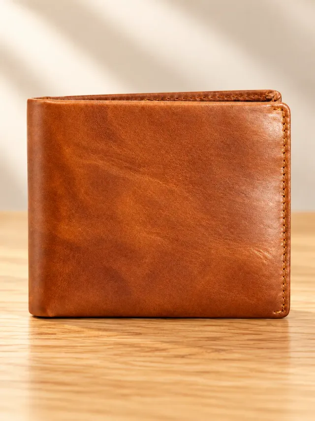 Tan leather bifold wallet